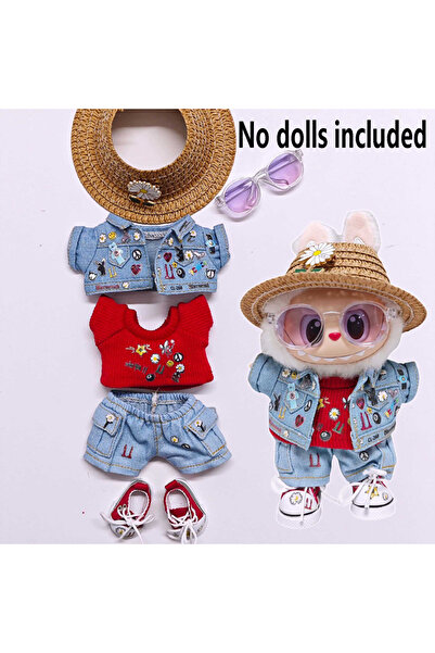 Choice جاكيت جينز 6 قطع عالي الجودة لملابس الأطفال Labubu مقاس 15 سم - 17 سم ملابس وأحذية جينز غربية