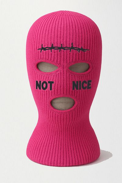 Belifanti Collection Barbed Wire Note Nice Embroidered Knitted Unisex Balaclava Fuchsia Pink
