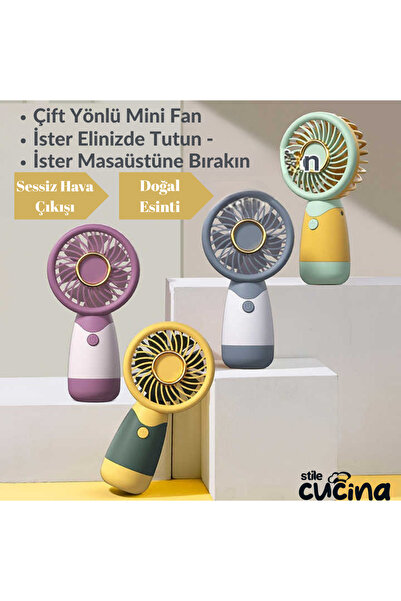 Stile Cucina 4'lü Şarjlı Mini El Fanı Ve Masa Fanı Soğutucu Pervane Taşınabil...