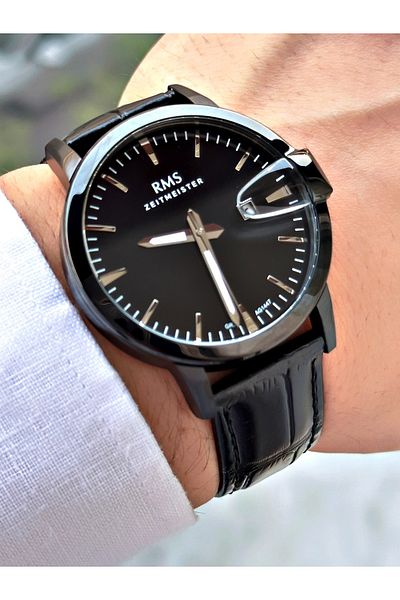 Romanson Special Design Leather Cord Black Color Steel Case Men Wrist Watch 1447.08Mr