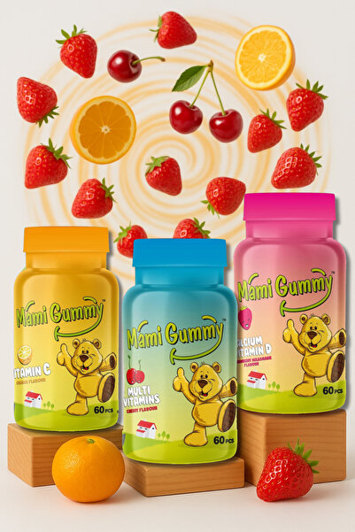 Mami Gummy مجموعة من 3 فيتامينات متعددة (الكرز) - الكالسيوم وفيتامين د (الفرا...