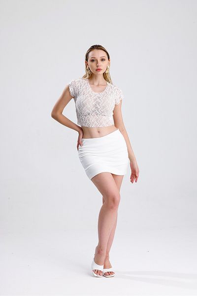 Sense Dirty Stitched Lace Crop Blouse |   Bust36335 White