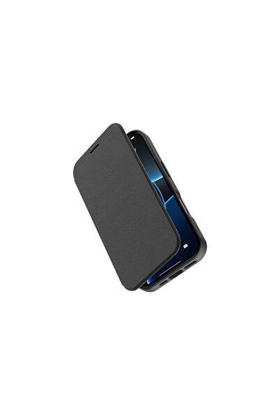 Raptic iPhone 17 Pro Uyumlu Kılıf M-Safe Şarjlı Air Folio Şeffaf Kartlıklı Kapaklı Kılıf Siyah