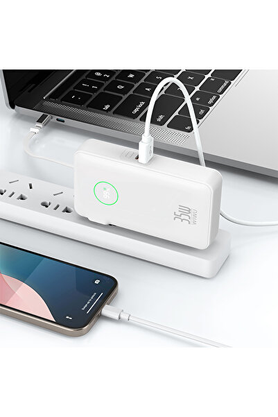 WIWU Wi-P049 Noble Serisi Type-C Kablolu Dijital LED Göstergeli Powerbank PD 35W 10000mAh Beyaz