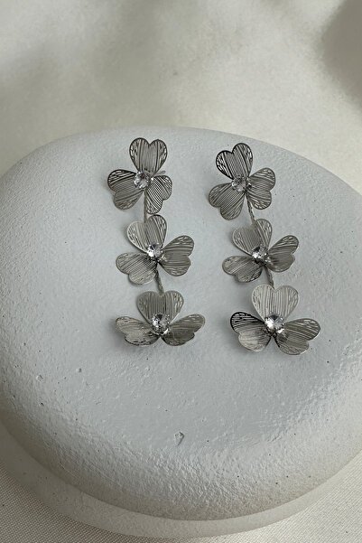 Modex Wire Single Stone Detail Clover Dangle Nail Earrings (6cm)