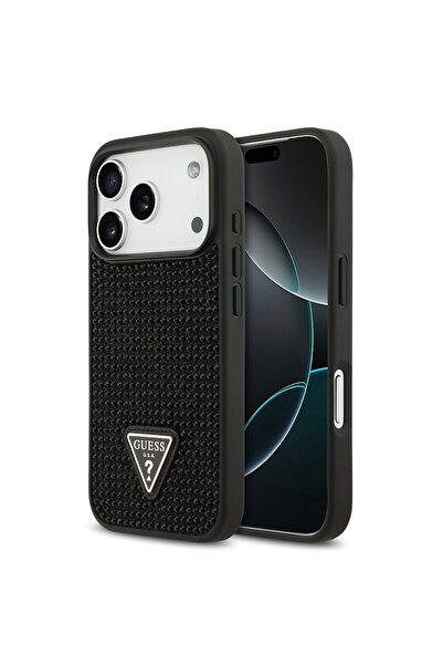 Guess iPhone 17 Pro Uyumlu Kılıf Orjinal Lisanslı Taşlı Arka Yüzey Üçgen Logo...