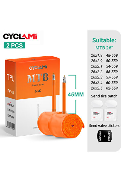 Choice صمام بريستا 26 45 مم، قطعتان من أنبوب داخلي خفيف الوزن للدراجة CYCLAMI، مقاس 29/26/27.5 بوصة، صمام أنبوب دراجة جبلية L