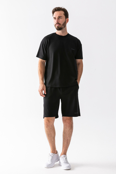 JB John Borners Jb Men's John Borners Printed 100% Cotton Shorts T-Shirt Suit Black - 25Y 7819