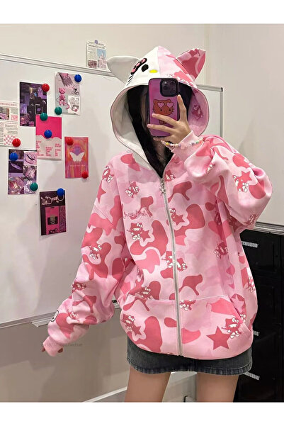 Bravebell Pembe Sanrio Hello Kitty Oversize Unisex Hırka