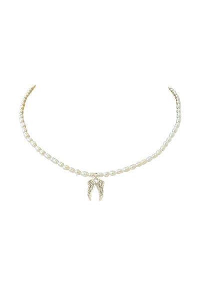 Abundo Cultured pearl necklace "Small Angel Wings" with accessories and 925 silver pendant, 38 cm
