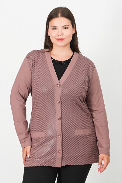 Lanze Mercerized Leather Print Patterned Buttoned Cardigan