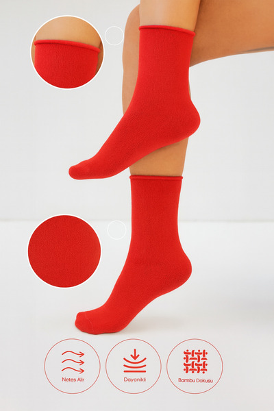 bamboo star Bamboo Women's Red Elasticless Socket Seamless Premium Socks 3 Pack Non-Squeezing Socks / Does Not Leave Marks