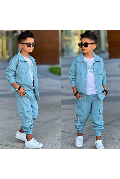 RAPAPA Boys' Sports Style Two-Piece Set – Pocketed Sweatpants and Jacket 3-Piece Set 60285