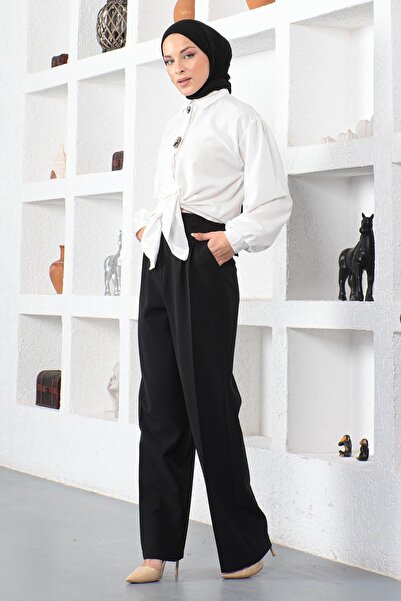 Missvalle Wide Leg Fabric Trousers Black 6056