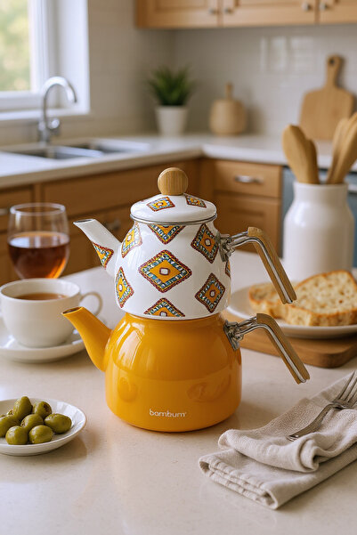 Bambum Unique Bamboo Handle Teapot Set Mustard