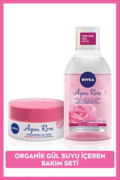 NIVEA Aqua Rose Gül Suyu Çift Fazlı Micellar Makyaj Temizleme Suyu 400ml ve Nemlendirici Jel Krem 50ml