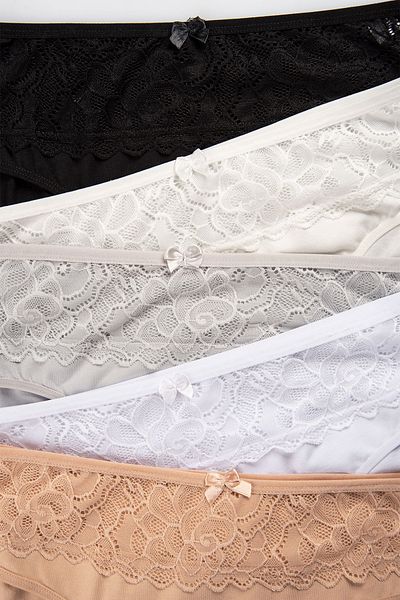 Happy Fox Cotton Luxury Lace Women's Panties Set of 5 – Lycra Normal Waist Daily Comfort Black-White