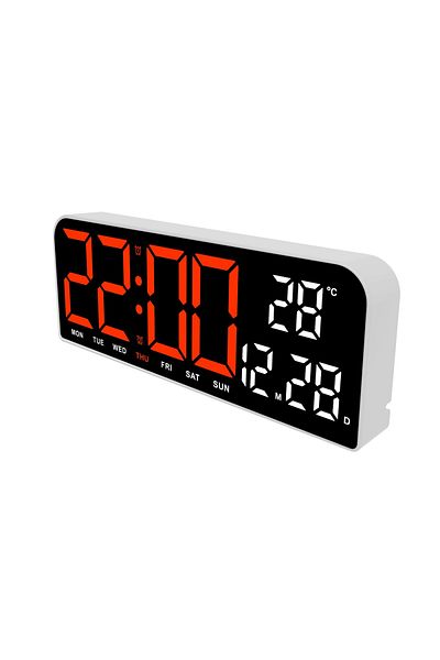 FOXMAG24 Digital Table/Wall Clock, Red LED, Calendar, Alarm, Thermometer, Snooze, 24x9cm