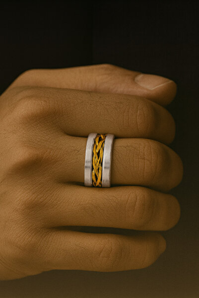 OSMANLI GÜMÜŞ Erkek Kadın Gümüş Alyans - Ortası Altın Kaplama Geçişli Söz Yüzüğü