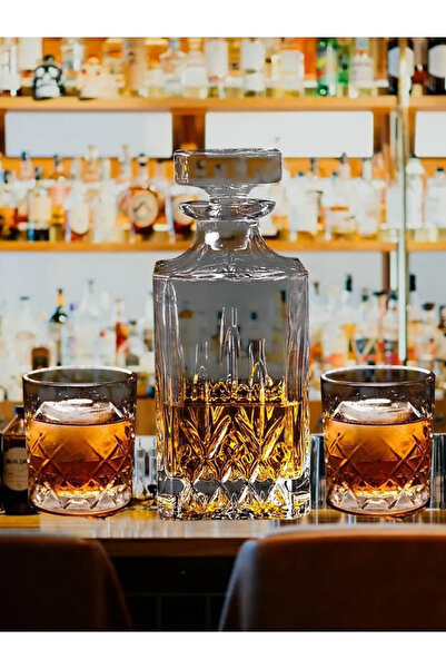 MADAME LUDA Pasabahce-Whiskey Glass. (4 Pcs 345 Cc-Cup-750 Cc-Caraf-Bottle) (5 Pcs Whisky Set)