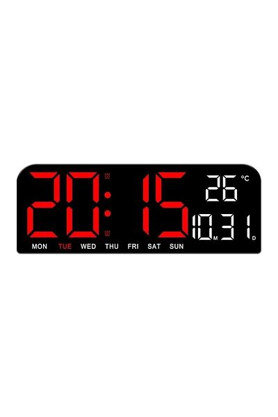 FOXMAG24 Digital Table/Wall Clock, Red LED, Calendar, Alarm, Thermometer, Snooze, 24x9cm
