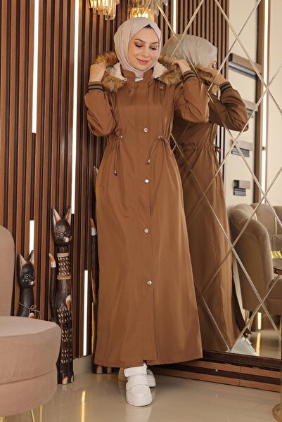 Missvalle Plus Size Hooded Ribbed Coat Brown 15500