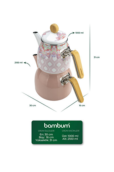 Bambum Unique Bamboo Handle Teapot Set Pink