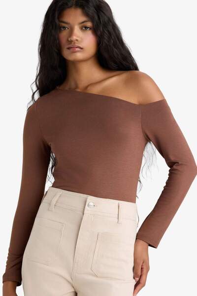 DeFacto Slim Fit Slim Fit One Shoulder Long Sleeve T-Shirt G0105Ax25Au