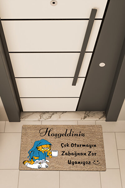 Dormot Yüksek Kaliteli Dijital Baskı kahverengi, Zabağnan temalı Kapı Önü Paspası