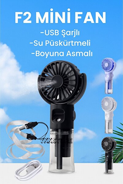 YKK Store Boyun Askılı F2 Mini Fan – USB Şarjlı, Su Püskürtmeli El Vantilatör