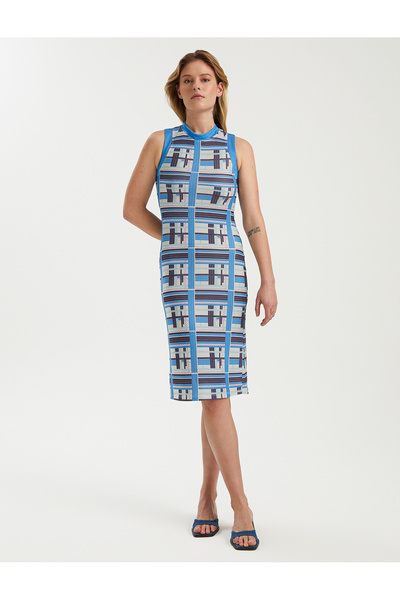 BGN workshop SIFIR KOLLU GARNİLİ MİDİ DESENLİ ÖRME ELBİSE