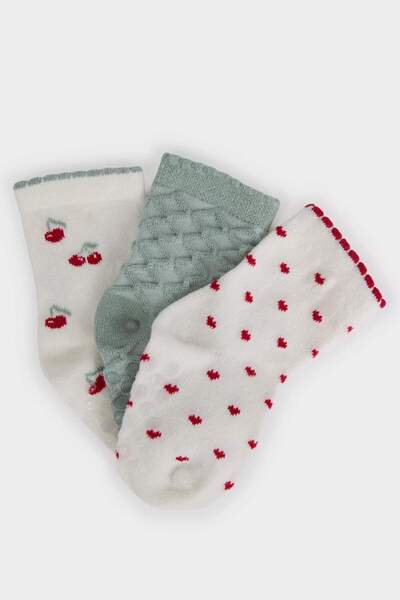 DeFacto Baby Girl Anti-Slip Sole 3-Piece Cotton Long Socks F6740A5Ns
