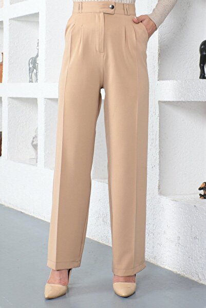 Missvalle Φαρδύ υφασμάτινο παντελόνι Μπεζ 6056