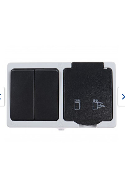 Horoz Atom double socket and switch module, 10A, 250V, IP54 / EXT 112-100-0005