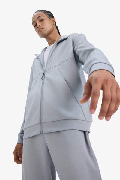 DeFacto Defactofit Standard Fit Hooded Skuba Diver Fabric Soft Tuuse Zip Cardigan E9336Ax25Au