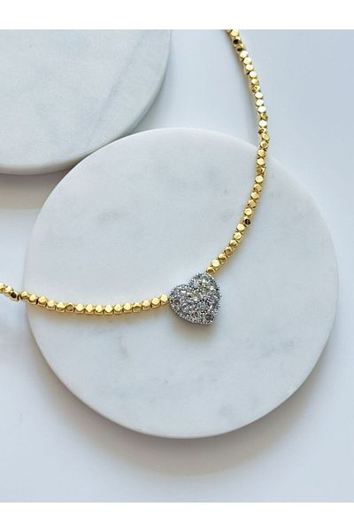 CHARMLUCKY Zircon Stone Heart Cube Necklace