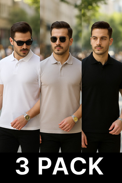 COMBİNE MİCHAİL Men's 3 Pack Comfortable Loose Polo Neck T-Shirt