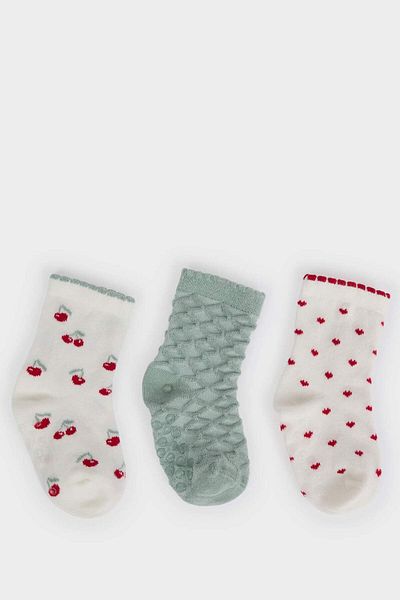 DeFacto Baby Girl Anti-Slip Sole 3-Piece Cotton Long Socks F6740A5Ns