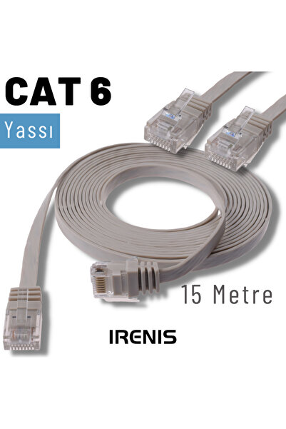 IRENIS 15 Metre CAT6 Kablo Yassı Ethernet Network Lan Ağ İnternet Kablosu