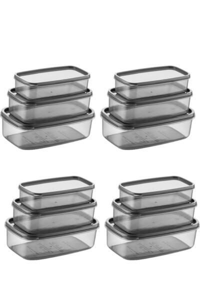 EWs Oval 12 Piece Airproof Leakproof Storage Container Set Smoked 4X(300/500/800 ml)