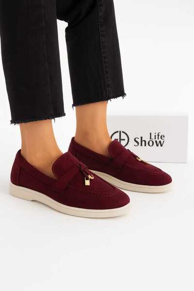 SHOW LİFE Women's Burgundy Comfortable Daily Loafer Shoes Modern Design
