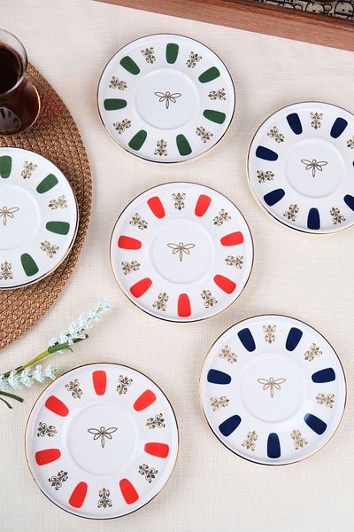 tabakevi Plate House Porcelain Acem Zade Mixed Tea Plate 12,5cm 6 Pcs