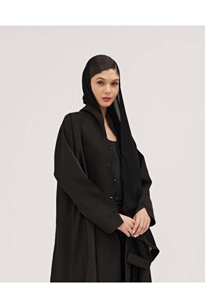 SOROSE SA Barbie half-cloche abaya with a wrap design and a zigzag collar decorated with black crystals