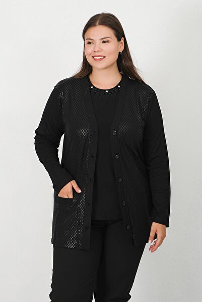 Lanze Mercerized Leather Print Patterned Buttoned Cardigan