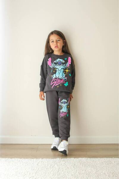 Aselin Kids طقم رياضي بنمط ستيتش للفتيات، طقم علوي وسفلي