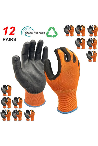 Choice قفاز حماية سلامة طلاء PU1350-ORDMF، 12 زوجًا من قفازات العمل لحماية سل...