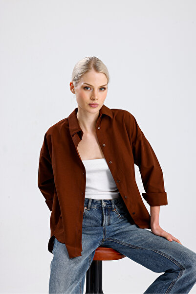 nikka Women's Brown Oversize Long Basic Shirt