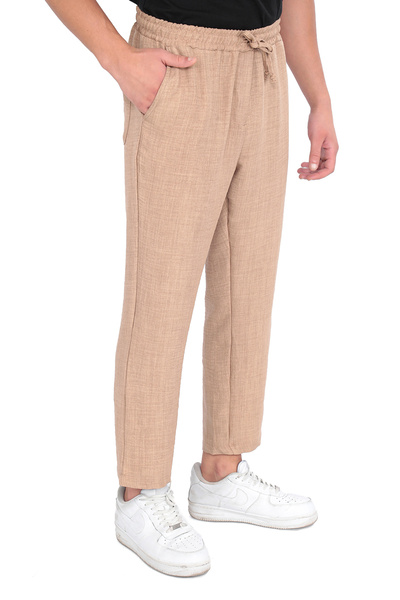 STRAW Men's Loose Cotton Slouchy Fit Basic Elastic Waist High Waist Thin Summer Casual Ankle Length Pants