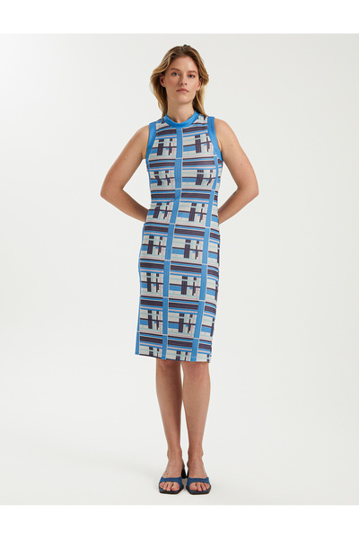 BGN workshop SIFIR KOLLU GARNİLİ MİDİ DESENLİ ÖRME ELBİSE