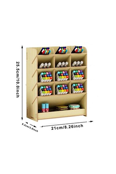 COOYA Wooden Desk Organizer Box, Multifunctional DIY Pen Holder Box, Desk Stationery, Drawer Supply